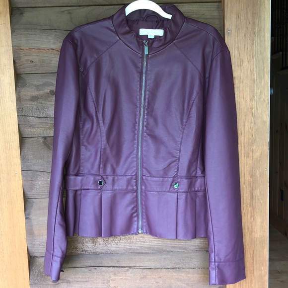 Women’s Purple Faux Leather Zip Jacket - Picture 2 of 7